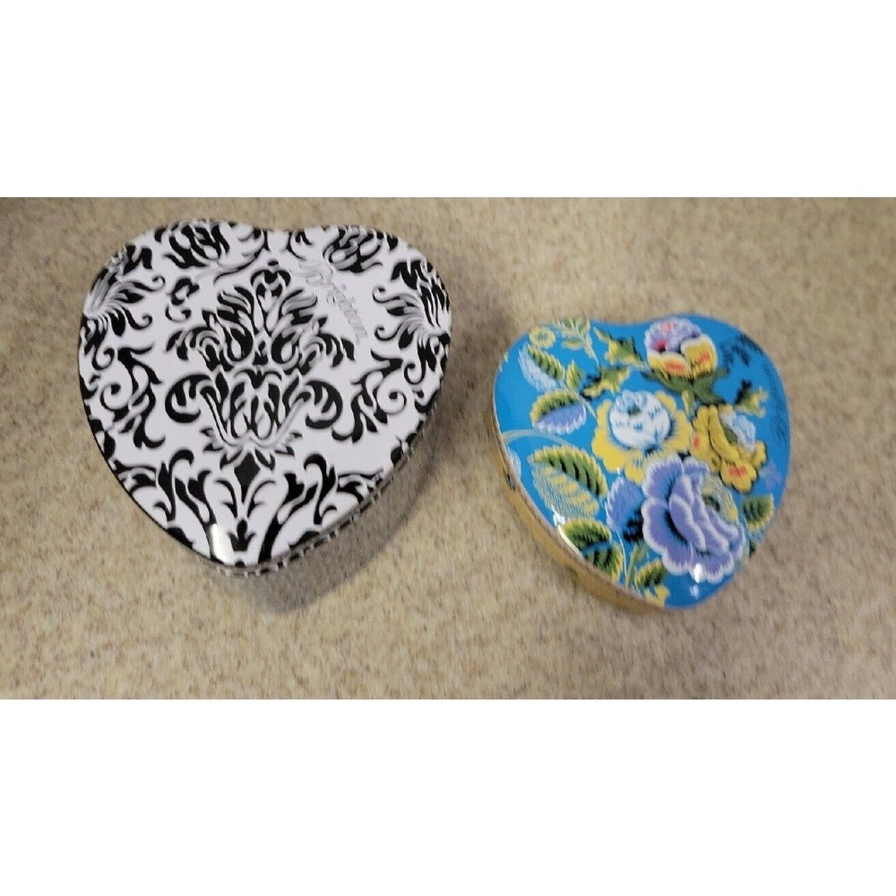 Brighton Heart Shaped  Floral Design Metal Jewelry Tins Tall and Short